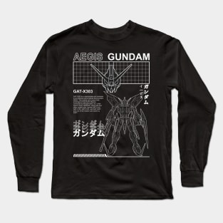 Gundam Aegis GAT-X303 Black and White Streetwear Shirt mobile suit Long Sleeve T-Shirt